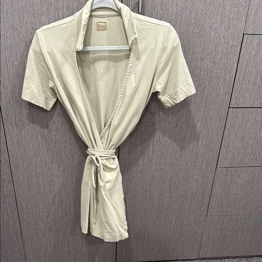 Free people Cream/ green Short Sleeve Wrap Dress